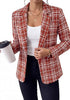 Black & Wine Red Women's Plaid Tweed Work Blazer | Long Sleeve Notched Lapel Jacket, Fully Lined, Shoulder Pads, Single Button, 2 Pockets – Office, Interview, Business Casual