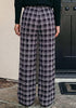 GRAPENT Women's High Waisted Wide Leg Plaid Pants | Tartan Pattern, Elastic Waist Drawstring, Pockets, Relaxed Fit, Casual Daily Fall Outfits