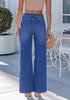 Classic Blue Women's Wide Leg High Waist Stretch Jeans Baggy Straight Leg Denim Pants,  29.5 Inch Inseam Angled Side Seam, Country Concert Western Style