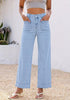 GRAPENT Women's High Waisted Scalloped Ankle Jeans | Stretchy Denim, Straight Wide Leg, 27.5