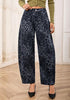 Gray Leopard Women's Trendy Leopard Barrel Jeans — High Waisted Baggy Wide Leg Stretchy Denim Pants with Front Seam & Ankle Length