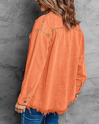 Orange Button-Up Oversized Women's Denim Shacket