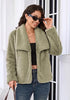 Bean Green Wide Lapel Faux Fur Coat for Women — Oversized Dropped Shoulder Jacket with Side Pockets & Snap Buttons