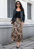 Cashew Cheetah  Women's Leopard Print Satin Maxi Skirt — High Waisted Bias Cut A Line Slip Skirt with Stretchy Elastic Waistband