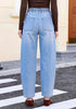 GRAPENT Women's High Waisted Barrel Jeans | Stretchy Denim, Elastic Drawstring Waist, 27.5