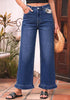GRAPENT Women's High Waisted Ruffle Hem Wide Leg Jeans | Stretch Denim, 27.5