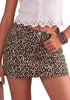Khaki Leopard Print Mini Skirt for Women High Waist Stretchy 90s Animal Print Short Skirt Fall Country Concert Outfit Western Style