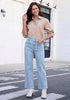 GRAPENT Women's High Waisted Scalloped Ankle Jeans | Stretchy Denim, Straight Wide Leg, 27.5