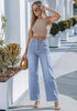 Reef Blue Women's High Waisted Wide Leg Jeans by luvamia — Stretchy 90s Baggy Straight Denim, Raw Hem, Button Front, 29.5