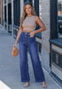GRAPENT Women's High Waisted Wide Leg Jeans | Soft Stretch Denim, Patch Pocket, 29.5