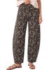 Bleached Sand Leopard Women's Trendy Leopard Barrel Jeans — High Waisted Baggy Wide Leg Stretchy Denim Pants with Front Seam & Ankle Length