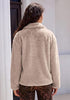 Khaki Wide Lapel Faux Fur Coat for Women — Oversized Dropped Shoulder Jacket with Side Pockets & Snap Buttons