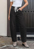 Washed Black Barrel Jeans for Women High Waisted Baggy Drawstring Wide Leg Denim Pants Stretchy Ankle Length 27.5 Inseam Casual Trendy