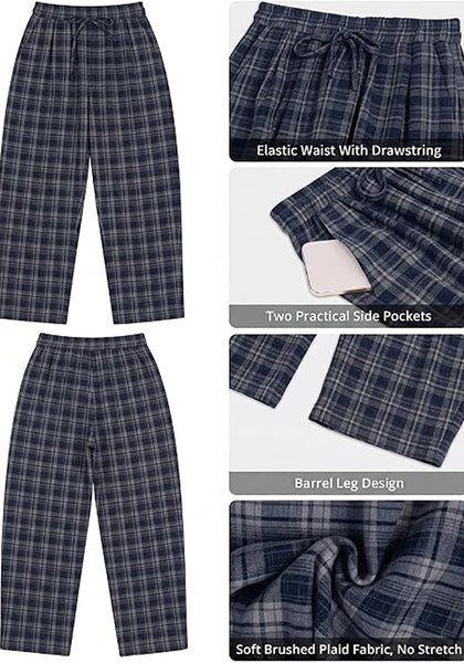 GRAPENT Women's High Waisted Plaid Barrel Pants | Tapered Wide Leg, Elastic Drawstring Waist, Front Pockets, Work Office Casual Fall Outfits