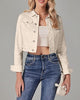 Light Beige Women's Basic Long Sleeves Fitted Denim Cropped Jacket