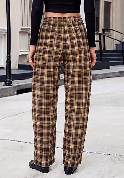 GRAPENT Women's High Waisted Plaid Barrel Pants | Tapered Wide Leg, Elastic Drawstring Waist, Front Pockets, Work Office Casual Fall Outfits