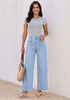 GRAPENT Women's High Waisted Scalloped Ankle Jeans | Stretchy Denim, Straight Wide Leg, 27.5