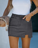 Stone Gray Women's Brief Denim High Waisted Skirt Split Hem Stretch