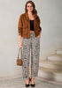 GRAPENT Women's High Rise Leopard Barrel Jeans | Leopard Print Denim, Adjustable Cinched Waist, Frayed Hem, 28