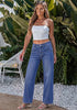 Classic Blue Women's Wide Leg High Waist Stretch Jeans Baggy Straight Leg Denim Pants,  29.5 Inch Inseam Angled Side Seam, Country Concert Western Style