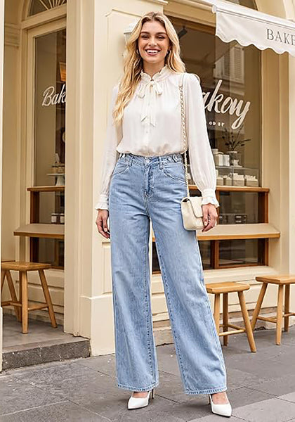 GRAPENT Women's High Waisted Wide Leg Baggy Jeans | Stretchy Denim, Adjustable Cinched Waist, 30" Inseam, 90S Baggy Style, Country Concert & Casual Work Wear