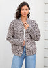 Light Grey Cheetah Women's Leopard Print Bomber Jacket — Oversized Brushed Wool Blend Cheetah Jacket with Stand Collar, Snap Buttons & Elastic Hem