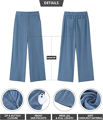 Windward Blue Women's Casual High Waist Pocket Polyester Relaxed Fit Wide Leg Pants