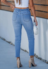 LookbookStore Seaside Blue Cropped Straight Leg Jeans for Women High Waisted Slim Fit Denim Pants with Pockets