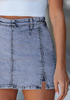 LookbookStore Women's Bay Blue High Waisted Side Slit Denim Skorts, Stretchy Mini Skirt with Shorts, Country Concert Style
