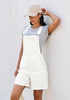 LookbookStore Women's Cream White Loose Fit Denim Bib Overalls Baggy Stretchy Shortalls Summer Casual Adjustable