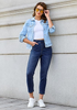 LookbookStore Darkness Blue Cropped Straight Leg Jeans for Women High Waisted Slim Fit Denim Pants with Pockets
