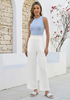 LookbookStore Women's White High Waisted Wide Leg Linen Pants Paper Bag Smocked Waist Casual Summer Beach Palazzo Pants