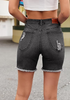 LookbookStore Women’s High Waisted Distressed Washed Black Mid Thigh Denim Shorts Frayed Cut Off Stretchy Jorts
