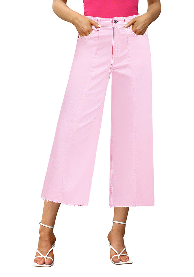 Candy Pink Women's High Waisted Denim Capri Pants Seamed Front Raw Hem –  Lookbook Store