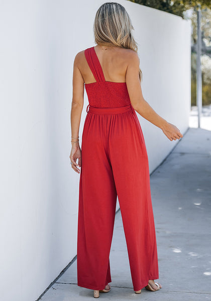 Luscious Red Comfy Sleeveless Belted Jumpsuits & Long Rompers for Women