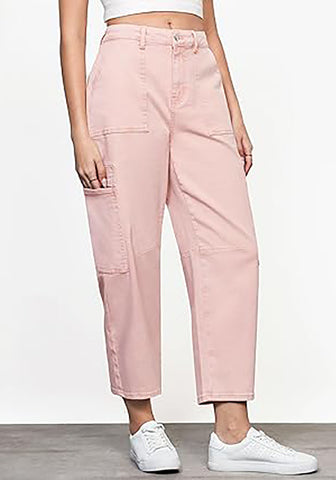 Candy Pink Women's Jeans Denim Relaxed Straight Ankle Length Barrel Cargo Pant