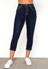 Rinse Blue Women's High Waisted Straight Leg Denim Jeans Pockets Casual Capri Pants