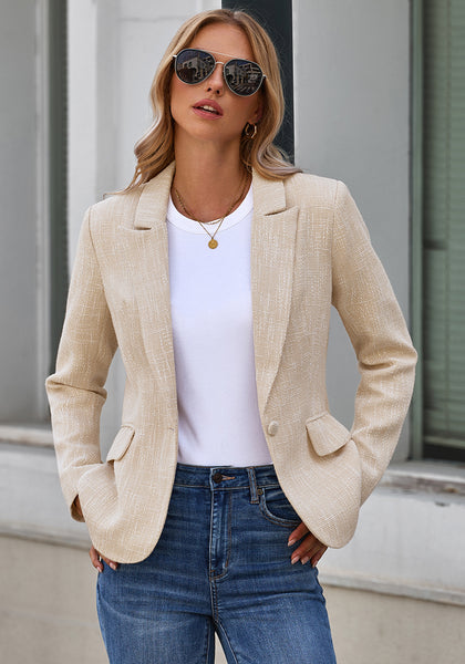 Beige Women's Professional Long Sleeve Blazer Office Business Casual Blazer Jacket