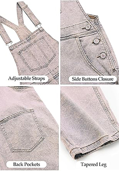 Vintage Pink Women's Casual Stretch Denim Bib Overalls Pants Pocketed Jeans Jumpsuits