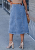 LookbookStore Women's Medium Blue Trendy Midi A-Line Denim Skirt – Stretchy Western Casual Button Down Style with Convenient Pockets