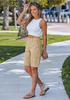 LookbookStore Mid Rise Bermuda Cotton Shorts for Women Slight Stretch Back Elastic Waist Casual Shorts with Pockets