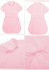 Light Pink Elastic Waist Curved Hem Button Down Denim Shirt Dress