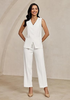 LookbookStore Cream White Two Piece Sets for Women Vest Pantsuits Set Structured Fit Functional Pockets Elegant Office Casual Outfits