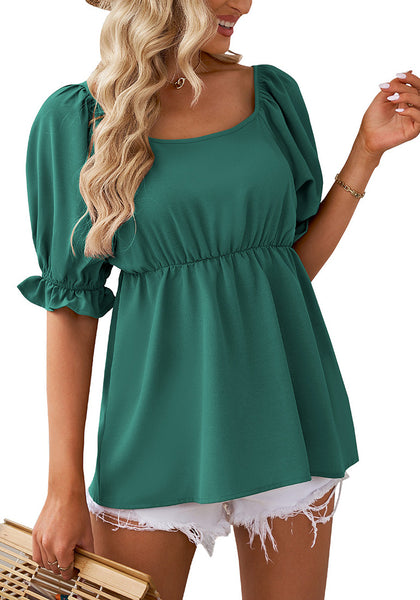 Evergreen Blouses for Women Business Causal Peplum Dressy Tops Ruffle Puff Sleeve Elegant Work Tunic