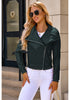 Dark Green Women's Faux Leather Long Sleeve Motorcycle Biker Warm Jacket