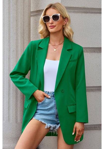 Kelly Green Women's Casual Long Suit Jacket Belted Fashion Office Blazer Outfit