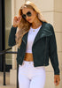 Dark Green Women's Faux Leather Long Sleeve Motorcycle Biker Warm Jacket