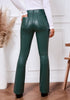 Dark Green Women's Bell Bottom High Waisted Faux Leather Pants Flare Pants