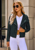 Dark Green Women's Faux Leather Long Sleeve Motorcycle Biker Warm Jacket