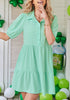 Brook Green Flowy Dresses for Women Babydoll Shirt Dress Business Casual Work Modest Puff Sleeve Short Dress